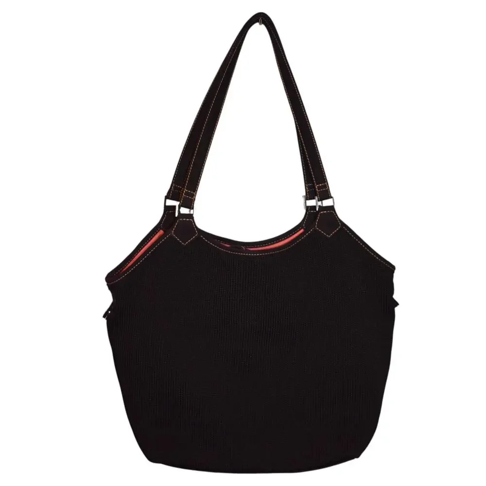 THE SAK Black Crochet Hobo Bag - Knit Boho Shoulder Purse - Pink Lining 11